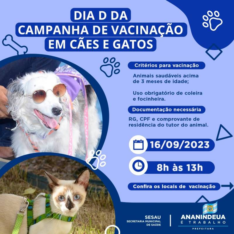 Ananindeua realiza Campanha Dia D de Vacinação Antirrábica Animal no próximo sábado (16)