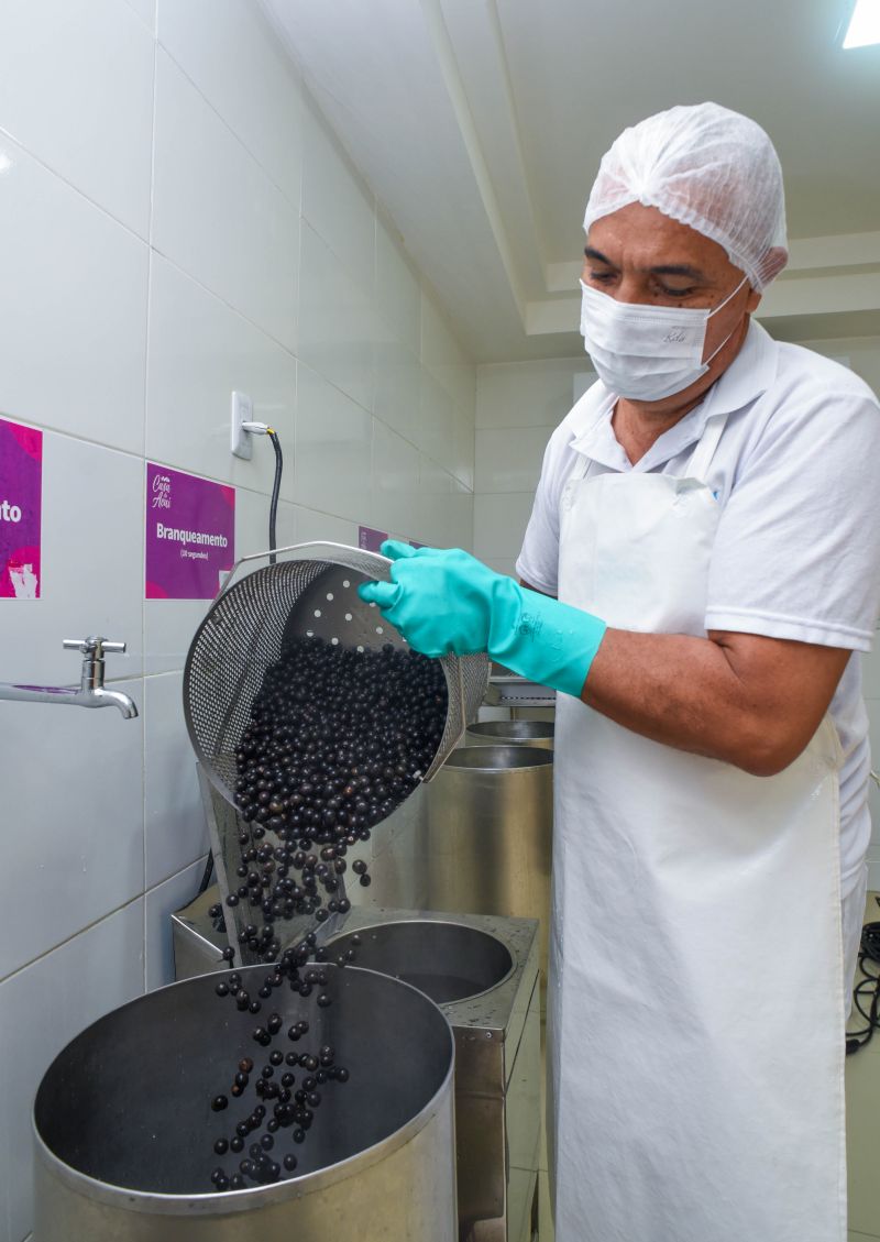 Boas práticas na manipulação do açaí, aula prática de beneficiamento na casa do açaí.