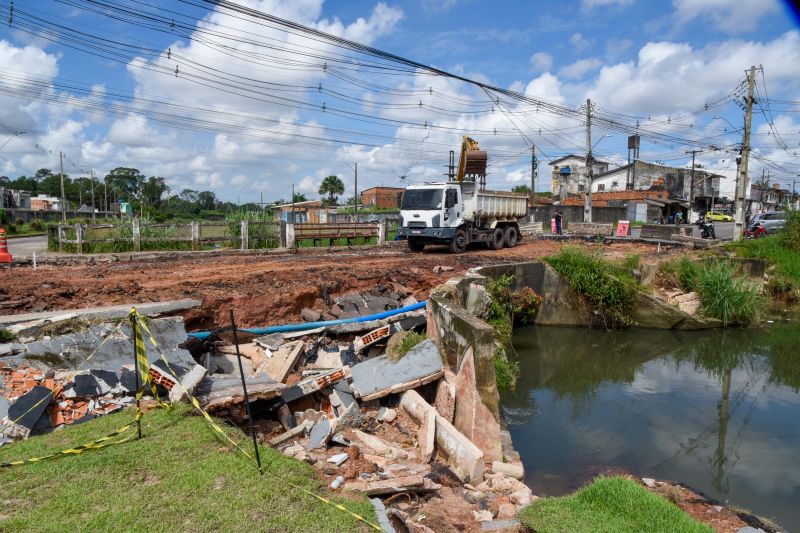 Início da obra da ponte do canal do Maguariaçu